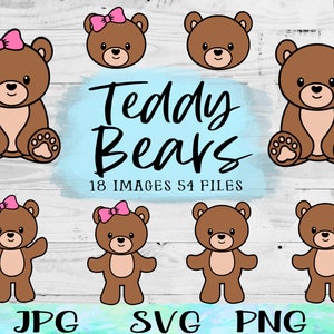 Ours en peluche SVG, PNG, Clipart ours en peluche, Silhouette d'ours brun, fichier cache-couche pour bébé ours, fichier chemise ours en peluche, art ours brun