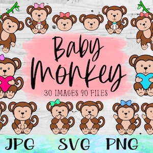Monkey SVG Bundle, Monkey Baby Shower Svg, Baby Monkey Svg, Baby Animal Svg, Monkey Png, Monkey Stickers File, Monkey Shirt File, Banana Svg