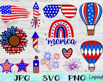 Boho Rainbow SVG, Hot Air Balloon SVG, Merica Svg, Sunflower SVG, Firework Clipart, 4th of July Svg, Fourth of July Svg, Sunglass Svg