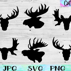 Elch Kopf SVG, Elch PNG, Elch Silhouette, Elch Geweih SVG, Elch Aufkleber & Elch-Dekor Jpg, Waldtiere geschnitten, Wald Tiere, Natur