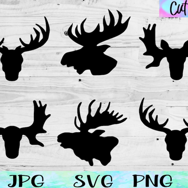 Moose Head SVG, Moose PNG, Moose Silhouette, Moose Antler SVG, Moose Sticker & Moose Decor Jpg, Woodland Animals Svg, Forest Svg, Nature Svg