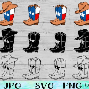 Texas Cowboy Boot SVG, Cowgirl Boots Svg, Cowboy Hat SVG, Cowgirl Hat Svg, Cowboy SVG, Cowgirl Svg, Southern Svg, Cowboy Boots Svg Rodeo Svg