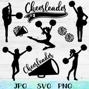 Pakiet clipartów cheerleaderek: Cheerleaderki w formacie SVG, megafon, pompony (pobieranie cyfrowe)