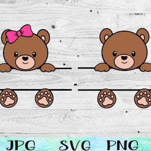 Ours en peluche Split monogramme SVG, SVG ours en peluche, ours en peluche PNG, Clipart ours en peluche, Silhouette ours brun, cache-couche pour bébé ours, Art ours brun