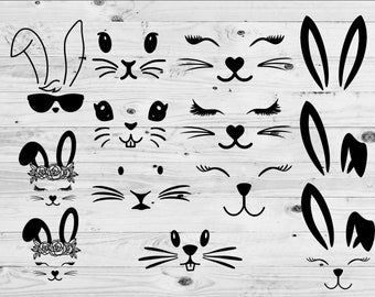 Pasen clipart, Bunny gezicht SVG, vrolijk Pasen SVG, Bunny SVG, Pasen SVG, lente SVG, paashaas bundel, schattige Bunny SVG, paashaas SVG