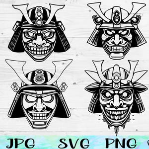 Oni Mask SVG, Samurai Mask SVG, Samurai Vector, Japanese Warrior Samurai Silhouette, Oni Mask Clipart, Samurai Clipart Oni Mask Illustration
