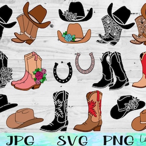 Cowgirl Boots SVG, Cowboy Boot Svg, Cowboy Hat SVG, Cowgirl Hat Svg, Cowboy SVG, Cowgirl Svg, Horseshoe Svg, Cowboy Boots Svg, Rodeo Svg