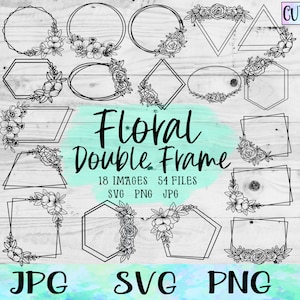Floral Wreath SVG, Rose Frame Svg, Leaf Border Svg, Flower Wreath Svg, Double Frame SVG, Floral Frame Clipart Border Svg Double Frame Bundle