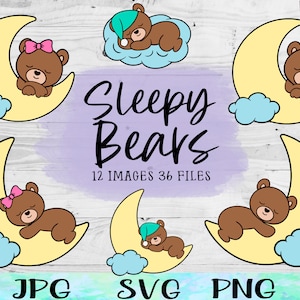 Ours en peluche endormi SVG, SVG ours en peluche, ours en peluche PNG, Clipart ours en peluche, Silhouette ours brun, fichier cache-couche pour bébé ours, Art ours brun