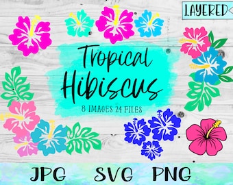 Tropical Hibiscus Flower SVG Bundle: Hawaiian Shirt Decal (Digital Download)