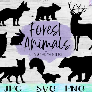 Waldtiere SVG, Wald zwart, Natur zwart, Fuchs Silhouette, Eule nicht, Kaninchen Silhouette, Fuchs zwar, Hirsch nicht sehen, Stinktier, Hirsch Kunst, Outdoors