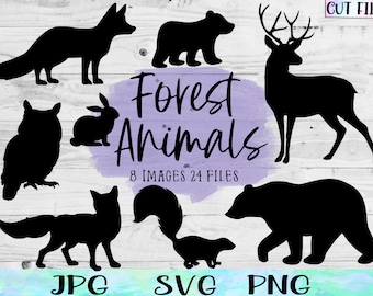 Woodland Animals SVG, Forest Svg, Nature Svg, Fox Silhouette Svg, Owl Svg, Rabbit Silhouette, Fox Svg, Deer Svg, Skunk, Stag Art, Outdoors