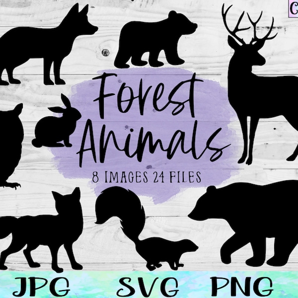 Woodland Animals SVG, Forest Svg, Nature Svg, Fox Silhouette Svg, Owl Svg, Rabbit Silhouette, Fox Svg, Deer Svg, Skunk, Stag Art, Outdoors