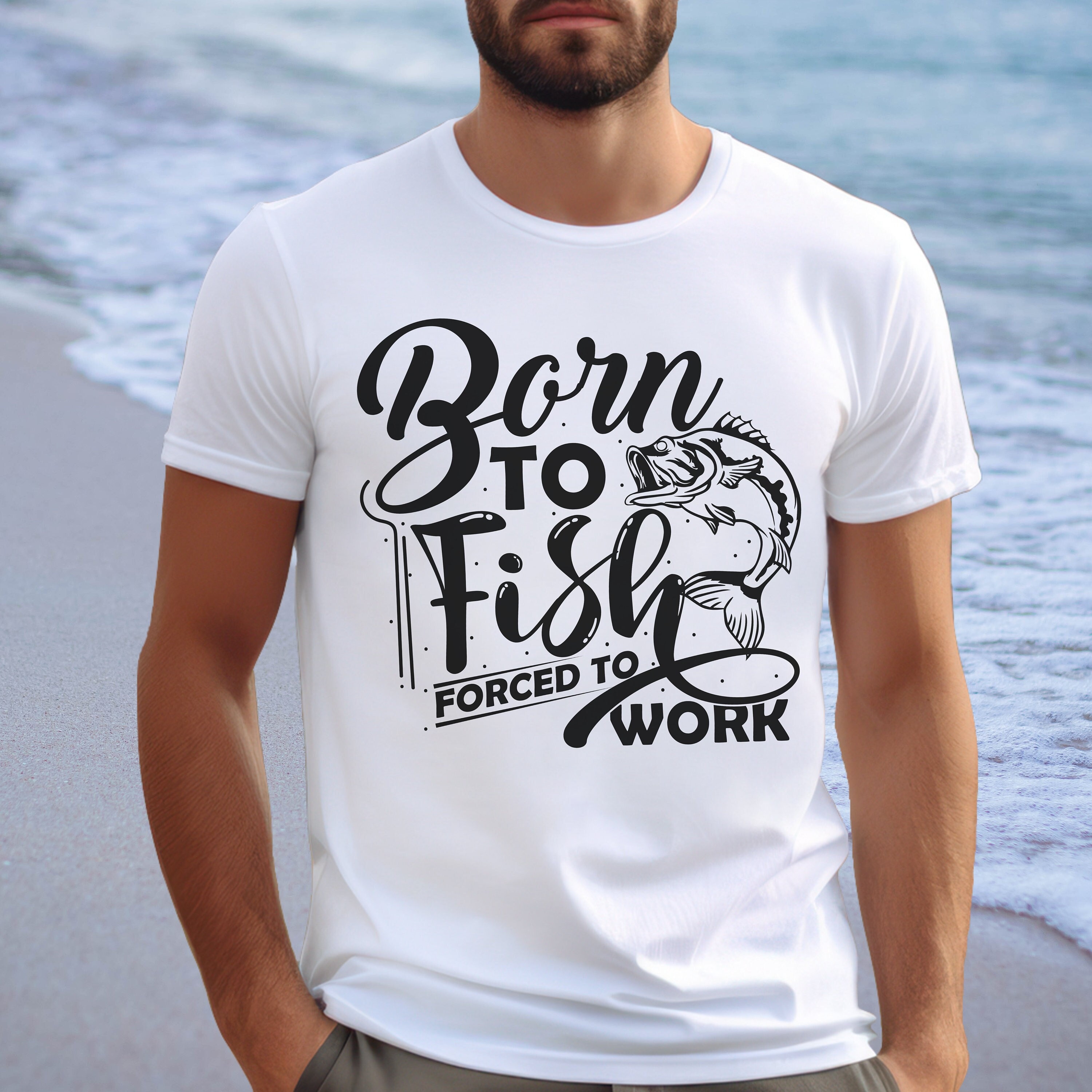 Fishing T-shirt, Born to Fish Forced to Work Tshirt, Fisherman T