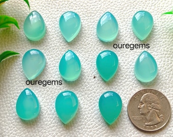 100% Natural Paraiba Chalcedony Pear Cabochon | Blue Green Gemstone | Smooth Polished Loose Gem | Jewelry Making Stone |