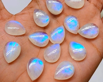 100% Natural Moonstone Pear Cabochon – Calibrated Gemstone, Flat Back, High Polish, Natural Gemstones for Jewelry Making 4x6 TO 20x30 MM.