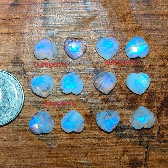 100% Natural Blue Moonstone Heart Shape Faceted Gemstone | One Side Checker Cut | 8mm–30mm | For Jewelry Making, Rings, Pendants
