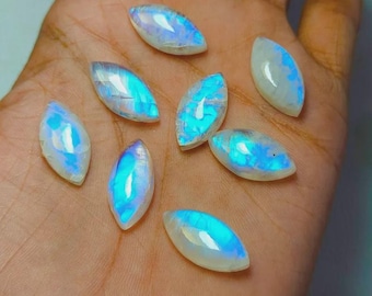 Gorgeous~ Blue Fire Moonstone Cabochon lot, 5x10 To 10x20 MM | Marquise Shape Moonstone Calibrated Stone| Back flat! Use For Jewelry Making.