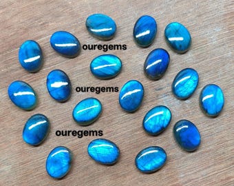 Fantastic ~ Blue Fire Labradorite Cabochon Gemstone Lot Calibrated Oval Shape Blue flashy Gemstone ! Back Flat Best For Jewelry Creations..