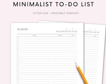 EDITABLE Minimal To Do List Printable, Simple Task List Template, Productivity Checklist Planner Letter Editable Fillable PDF Google Docs