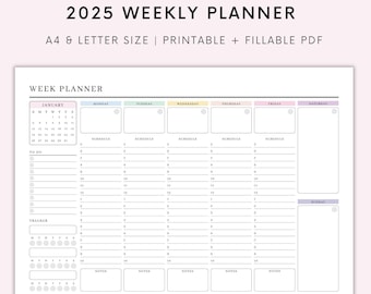 2025 Weekly Planner Printable Landscape, Minimalist Weekly Schedule, Week At a Glance, Weekly Organizer, Office Planner, To Do Desk Planner