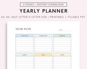 Editable Yearly Planner, Printable Yearly Overview on One Page, Year At a Glance, Undated Minimalist Planner, Calendar Template, Annual Plan