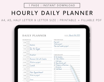 Daily Planner for GoodNotes, Notability or other apps where you can annotate PDFs, 1 Page Notepad, Fillable PDF, Printable Template, Letter
