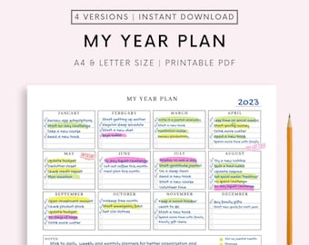 Yearly Tasks Printable Landscape, Yearly To Do List, Minimalist Yearly Planner, 12 Months Overview, A4/A5/Letter/Half, Instant Download PDF