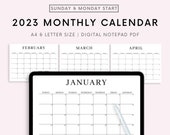 2023 Digital Monthly Planner, Printable Calendar Landscape Planner, iPad Planner, Month at a Glance, Minimalist Calendar Sunday Monday Start