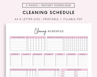 BEWERKBARE schoonmaakplanner, schoonmaakchecklist, schoonmaakschema, wekelijkse huishoudelijke taken, Adhd Clean Home, maandelijks, huishoudelijke planner afdrukbaar