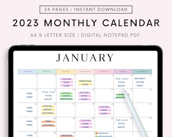 Digital 2023 Monthly Calendar for Goodnotes, Desk Calendar, Minimalist Calendar, 1 Page Notepad, iPad Year Calendar Template, Monday Start