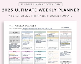 2023 Weekly Planner Printable Landscape, Minimalist Weekly Schedule, Week At a Glance, Weekly Organizer, Office Planner, To Do Desk Planner