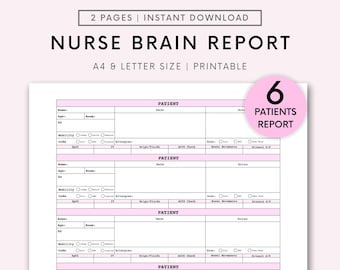 6 Patient Report Sheet Nursing Med Surg Report Sheet Nurse Brain Sheet ICU Nursing Handoff New Grad Rn Report Patient Report Sheet A4-Letter