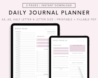 Digital Daily Planner for Goodnotes, Blush Pink, Half Hour planner, 1 Page Notepad, Fillable Fields Planner PDF, Notability, Noteshelf
