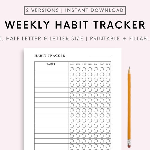 Habit Tracker Printable Downloadable Daily Weekly - Etsy