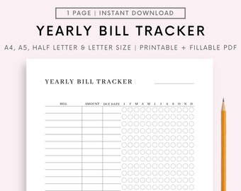 Editable Monthly Bill Tracker, Monthly Bill Log, Bill Planner, Bill Payment Checklist Tracker, Printable Bill Pay Organizer, Bill Management