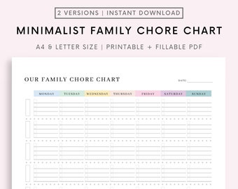 Colorful Family Chore Chart, Editable Family Planner Printable, Weekly Family Schedule, Family Calendar, Command Center, Household Kid Adult