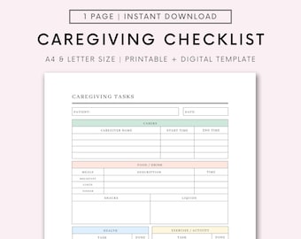 Caregiving Elderly Care Checklist. Printable is ideal for Caregivers. Daily cleaning, Daily Tasks, Housekeeping, Care log Template