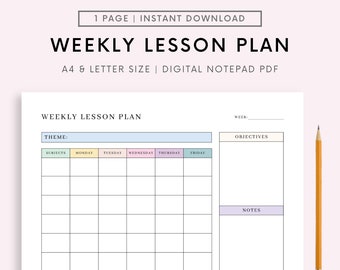 Printable Weekly Lesson Plan Template Preschool/Kindergarten, Daily Lesson Plan, Lesson Plan Book Download, A4 A5 & Letter PDF Instant