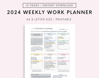 2024 Weekly Planner Printable, Minimalist Weekly Schedule, Week At a Glance, Weekly Organizer, Office Planner, To Do Desk Planner