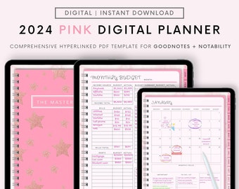 Pink Digital Planner 2024, GoodNotes Planner, iPad Planner, Daily Planner, Notability Planner, Android Planner daily digital planner minimal