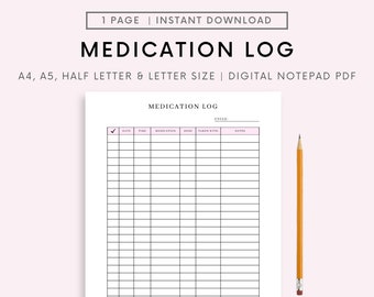 Printable Medication Tracker, Medication log, med tracker, Medicine List, Supplement Tracking sheet, A4 and Letter size