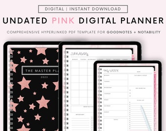 Undated Goodnotes Planner, Monthly Digital Planner, Goodnotes Template, iPad Planner, Digital Bullet Journal Pdf, Goodnotes Stickers Boho