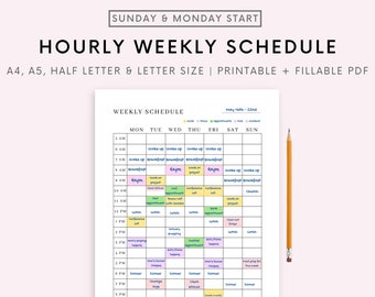 Simple Hourly Weekly Schedule Planner Printable | Study Schedule | Weekly Timetable | Weekly Agenda | A4 A5 US Letter | Instant Download