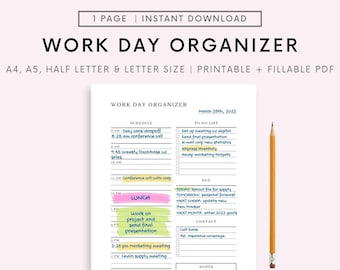 Work Day Organizer,Work Planner,Work Schedule,Daily Organizer,Employee Organizer,Work Tracker,Day Planner,Work day Journal,A4,A5,Us Letter