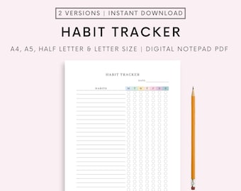 Weekly Habit Tracker Printable, Habit Tracker Template, Routine Tracker, 7 Day Habit Challenge, A4/A5/Letter/Half, Instant Download