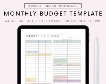 MONTHLY Budget Overview Template Printable, Budget Binder, Budget Planner, Paycheck Budget Printable, Budget Template A4 A5 Letter PDF