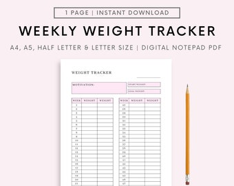 Afdrukbare gewichtstracker, gewichtsverliestracker, gewichtsverliesplanner, gewichtsverliesdagboek, gewichtsverliesafdrukbaar, A4 A5 BRIEF PDF DOWNLOAD