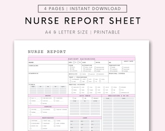 Nursing Report Sheet Med Surg Nurse Report Sheet Nursing Brain, Nurse Report Sheet ICU, RN Report With Medication & To-Do Log, A4-US Letter
