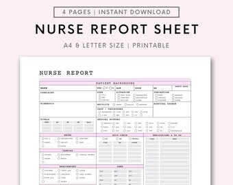 Ficha de Relatório de Enfermagem Médico-Cirúrgica, Relatório de Enfermagem para UTI, Relatório de Enfermagem com Registro de Medicamentos e Tarefas, Formato A4 (Carta Americana)